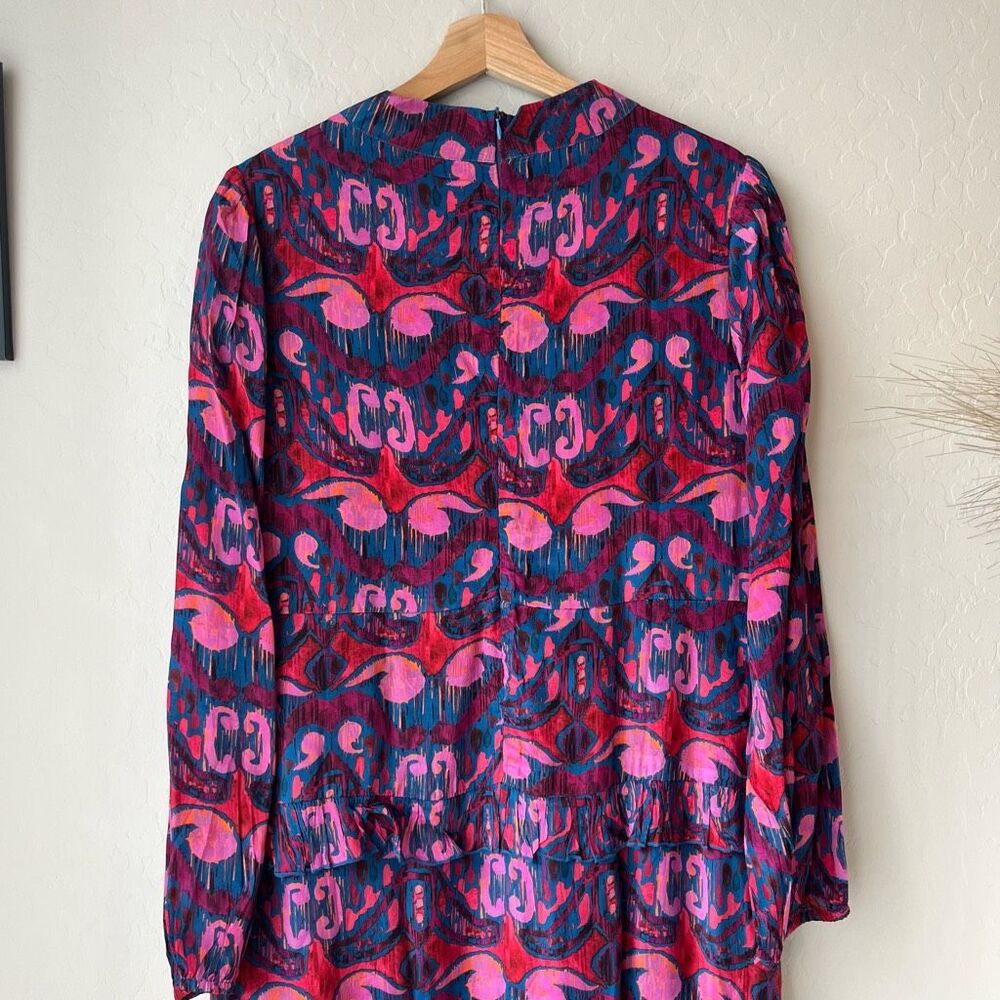 Oliphant Kazak Mock Neck Multicolor Print Tiered Long Sleeve Maxi Dress Size M - Picture 9 of 11